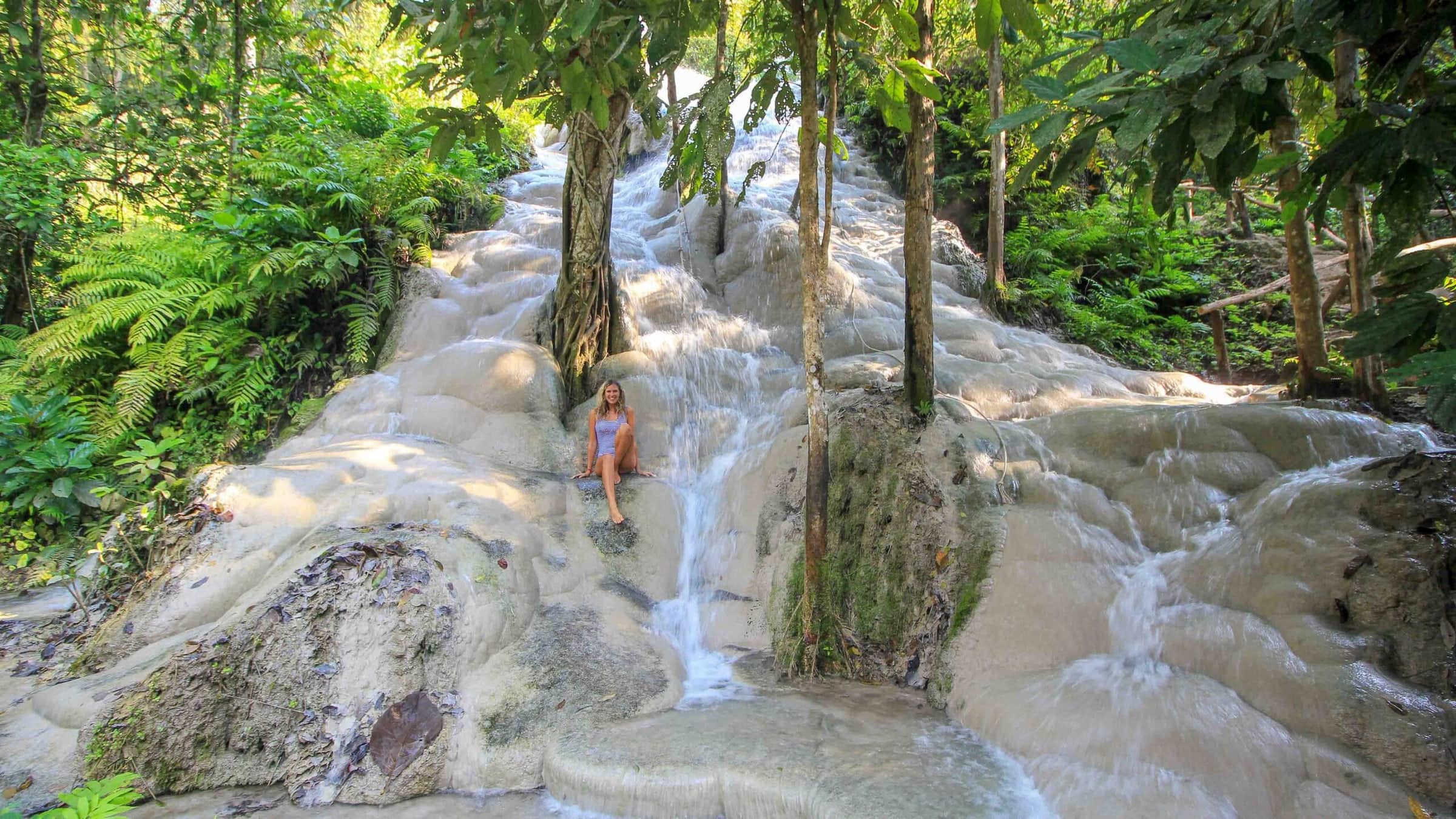 Sticky waterfall near Chiang Mai at golden hour